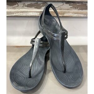 Crocs Women Isabella Sandal Size 9 Black T-Strap Jelly Thong Iconic Comfort Shoe